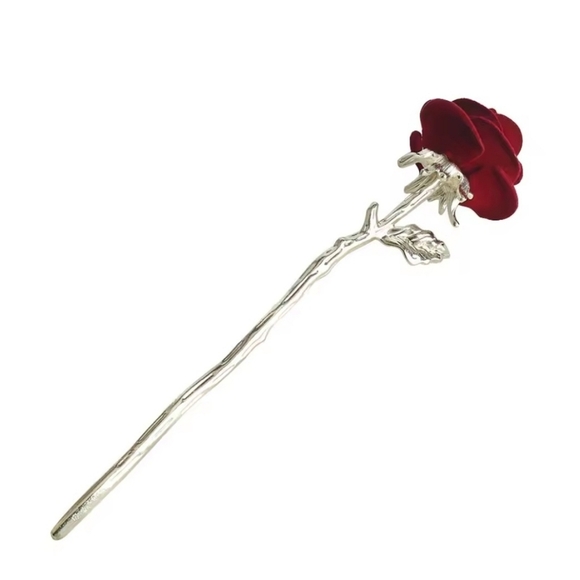 Brand New Gold Tone Red Rose Hair Pin - Picture 3 of 8
